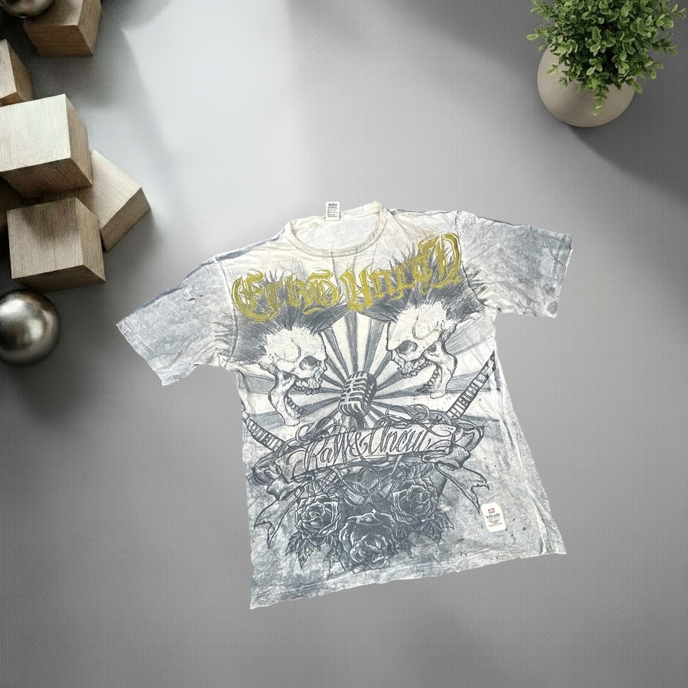 Vintage Ecko Unltd Skulls Eternal Angst T-Shirt Grey XXL Y2K Skater Grunge Boxy